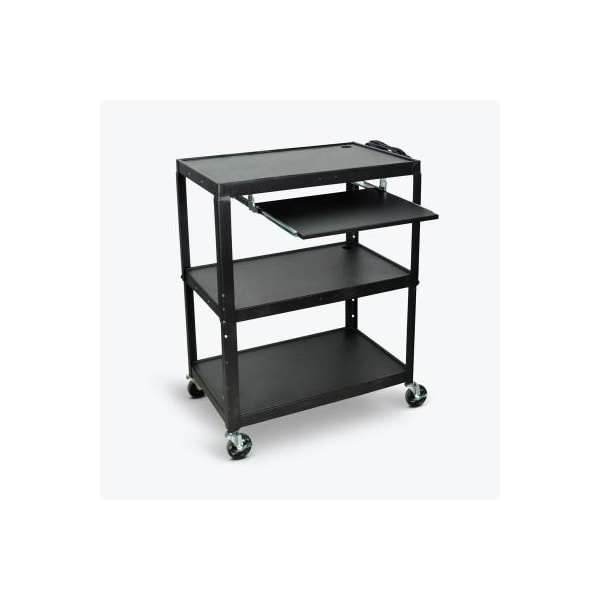 Luxor Extra-Large Adj-Height Steel AV Cart w/Pullout Keyboard Tray, Black, 32"W x 20"D x 24" to 42"H AVJ42XLKB - main